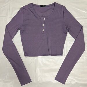 SHEIN Lavender Button-Up Crop Top